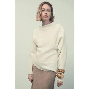 ZARA Women's Asymmetrical Wool Sweater Size M In Ecru